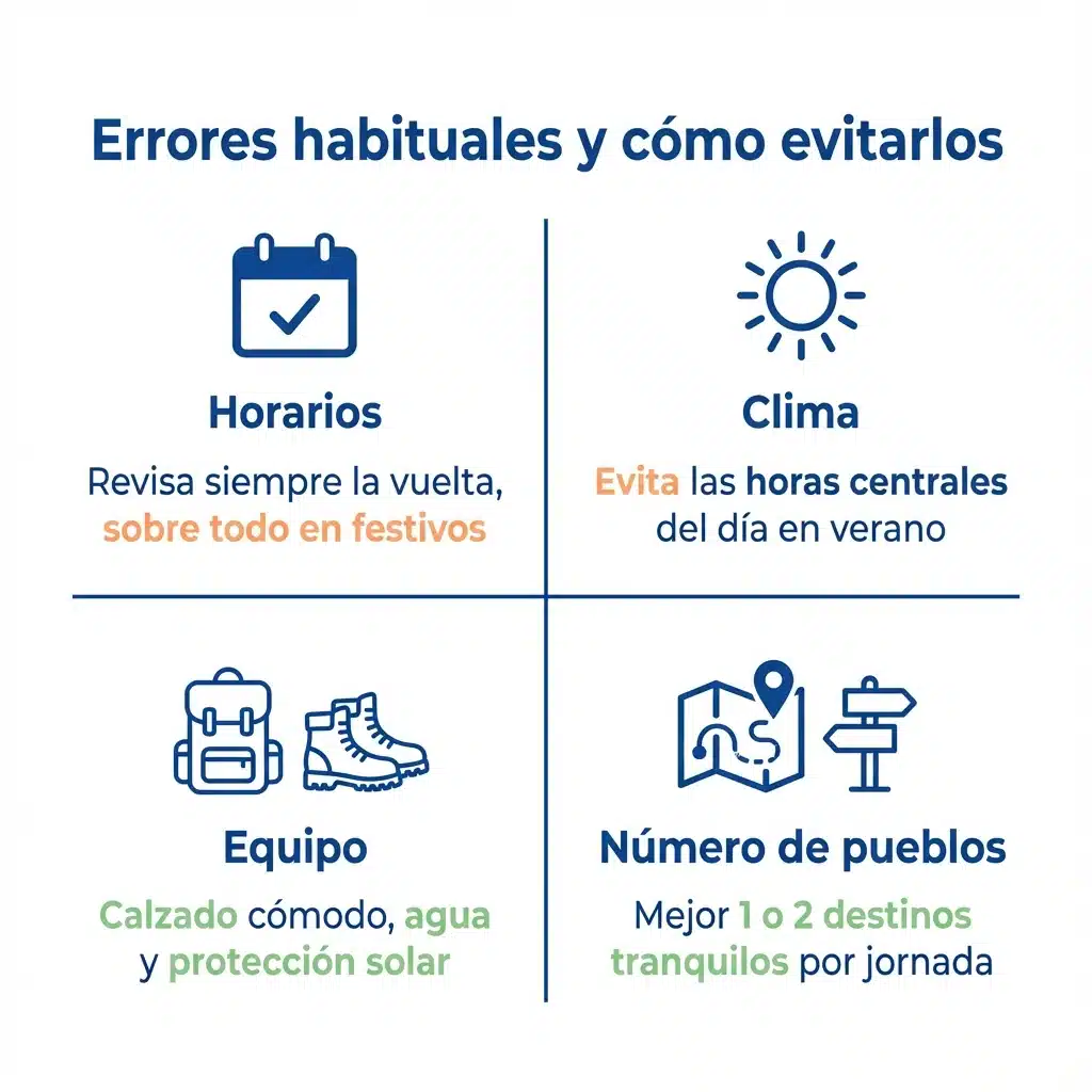 Diagrama con errores frecuentes y recomendaciones para planificar excursiones desde Córdoba