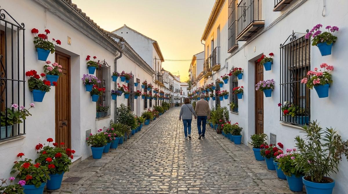 Diagrama tipo mapa mental con zonas recomendadas de Córdoba para una escapada romántica y sus características.