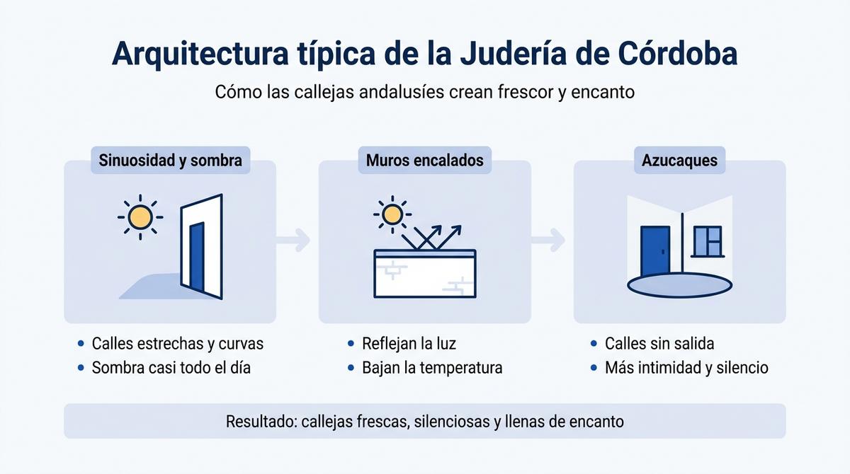 Diagrama sobre la arquitectura típica de las callejas andalusíes de la Judería de Córdoba.