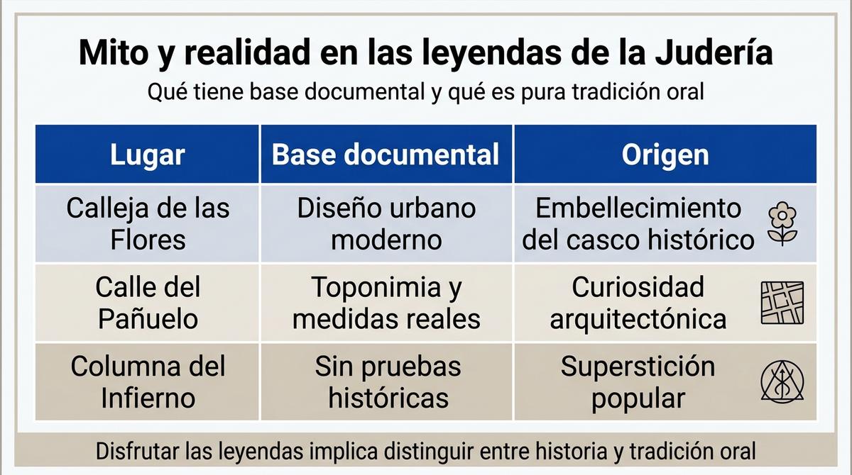 Infografía comparativa sobre la base documental y el origen de varias leyendas de la Judería de Córdoba.