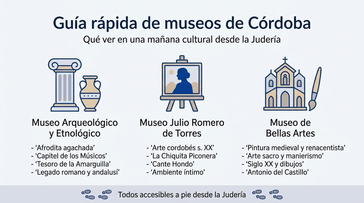 Infografía con un resumen visual de los principales museos de Córdoba y sus obras destacadas