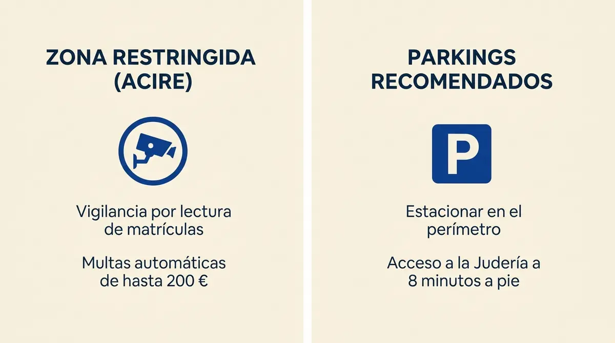 Infografía explicativa sobre la regulación de tráfico ACIRE y zonas de aparcamiento en Córdoba