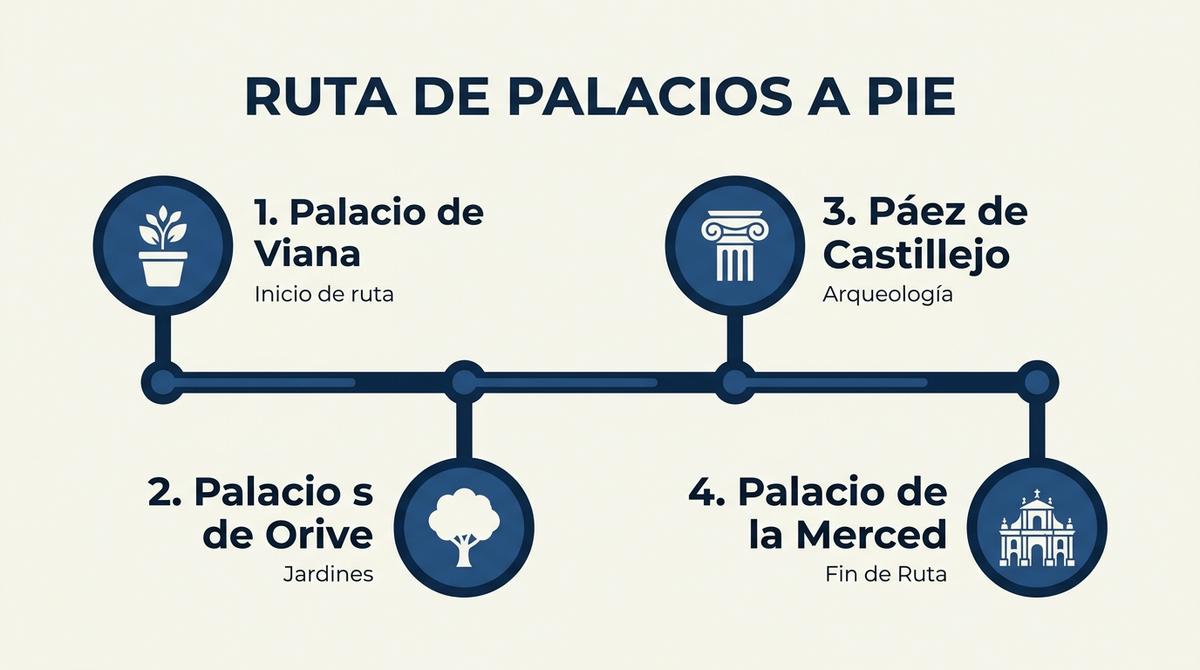 Mapa de la ruta a pie por los palacios de Córdoba