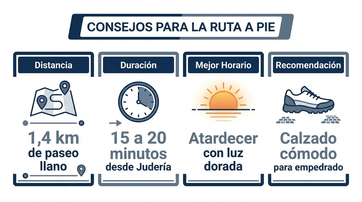 Diagrama informativo con datos prácticos para organizar la ruta a pie desde el centro hasta Santa Marina