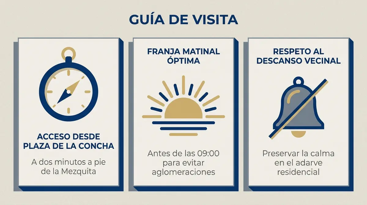 Infografía con recomendaciones prácticas para visitar la Calleja del Pañuelo en Córdoba con tranquilidad