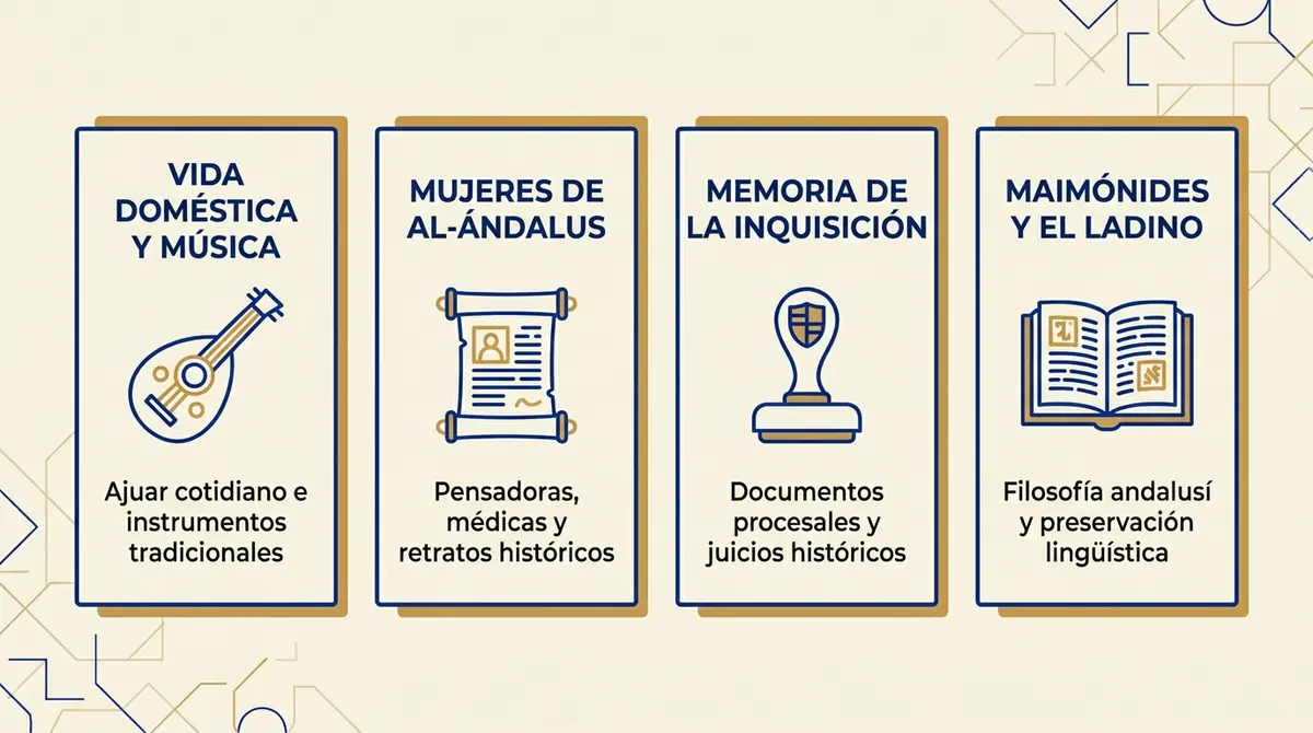 Esquema temático de las salas de exposición de la Casa de Sefarad en Córdoba